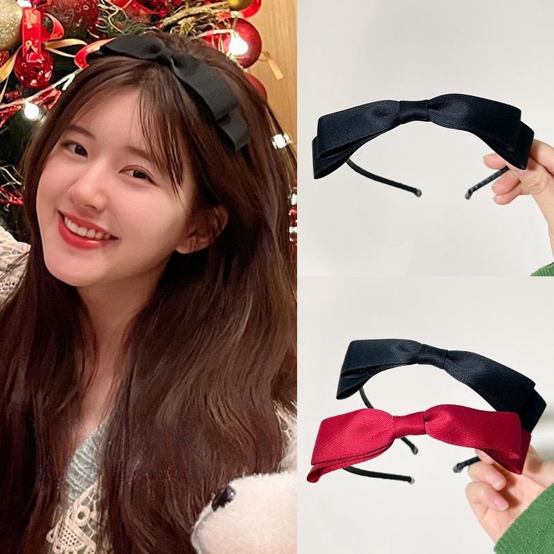 Zhao Lusi mismo estilo negro tela arco diadema festivo vacaciones cóncavo forma accesorios decorativos diadema headclip