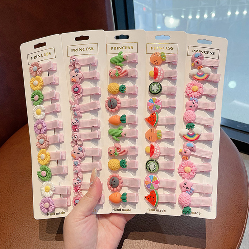 Borde de los niños de dibujos animados cubierto tela pequeña horquilla Linda niña horquilla lado flequillos clip accesorios para el cabello tocado al por mayor