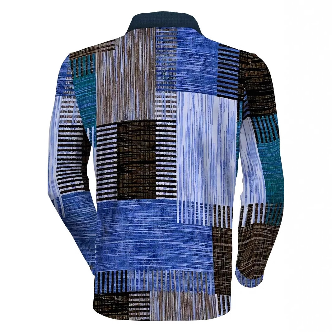 AliExpress transfronterizo línea geométrica de color 3D impresión hombres calle moda suelta cremallera camisa POLO