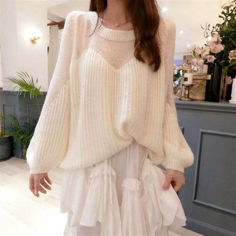 Corea del Sur Dongdaemun nuevo suéter de mujer flojo viento suelto delgado agujero linterna manga camisa de punto camisa