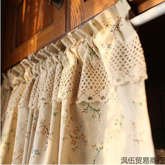 厨房短帘美式法式复古棉麻半帘窗帘遮挡帘窗户免打孔纱飘窗穿杆帘