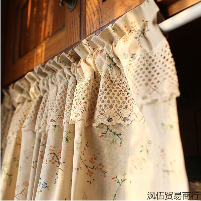 厨房短帘美式法式复古棉麻半帘窗帘遮挡帘窗户免打孔纱飘窗穿杆帘|undefined