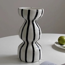 黑白葫芦陶瓷花瓶现代轻奢花瓶宽口花器适合餐桌摆放插花水养