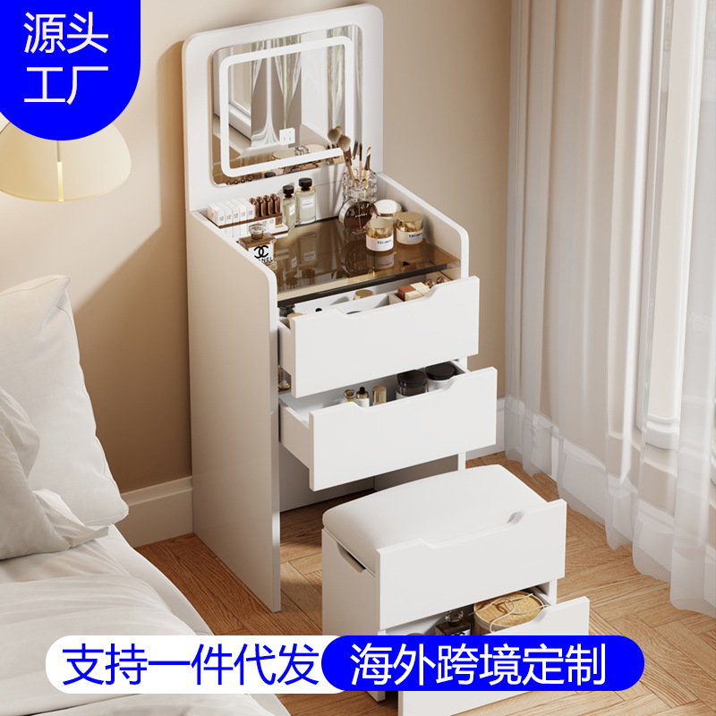 Suministro exclusivo transfronterizo de tocador con luz de tres colores y tapa abatible, muy popular en internet, mueble de almacenamiento para dormitorio o apartamento pequeño, tocador estilo crema.