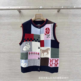 秋冬新复古金多巴胺减龄动物提花可爱羊绒气质百搭显瘦马甲针织衫