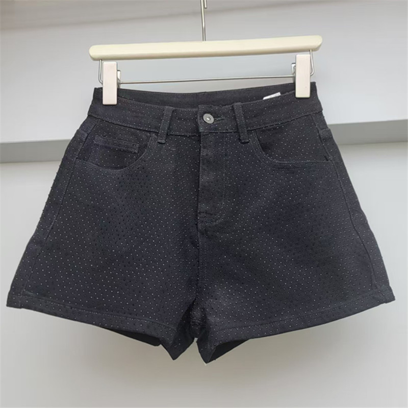 Pantalones Cortos de Mezclilla Ajustados de Tiro Alto con Pedrería