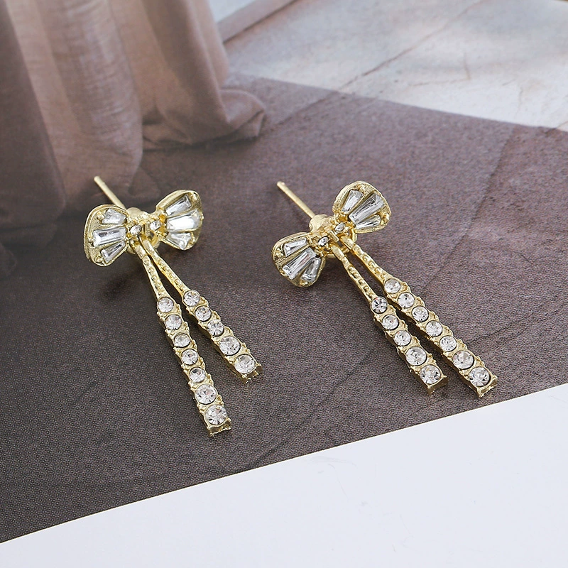 Микро инкрустированные банты хрустальные серьги модный темперамент серьги темперамент корейский новый модный дизайн серьги серьги