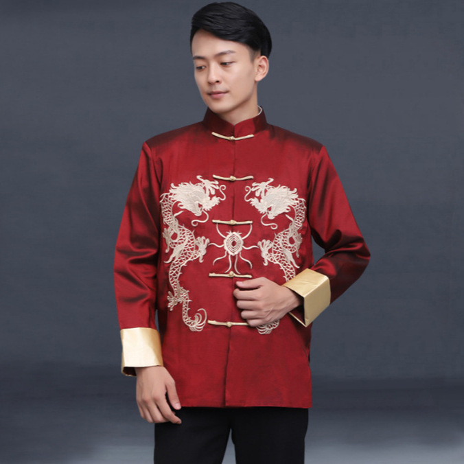 Traditional Chinese Clothing for Middle-Aged and Elderly Men, Chinese Dragon Costume, Spring and Autumn Dad Outfit, Hanfu Retro Chinese-Style Embroidered Double Dragon Performance Clothing Traditional Chinese Clothing for Middle-Aged and Elderly Men, Chinese Dragon Costume, Spring and Autumn Dad Outfit, Hanfu Retro Chinese-Style Embroidered Double Dragon Performance Clothing