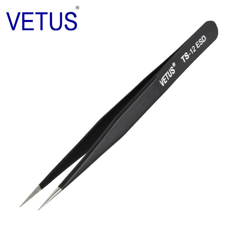 Anti-falsificación de productos genuinos VETUS TS-ESD pinzas de acero inoxidable traje Nido de Pájaro recogida de cabello belleza manicura codo de punta recta