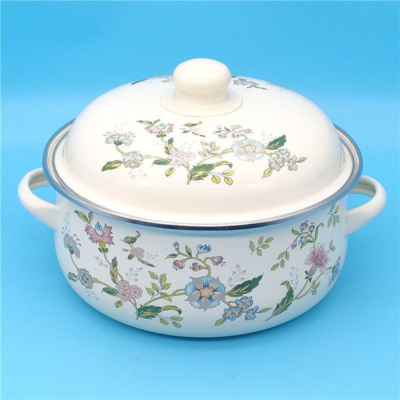 Thickened 16-20cm Three-Piece Enamel Pot Double-Eared Soup Pot Stew Pot Instant Noodle Bowl Small Hot Pot Lard Bowl