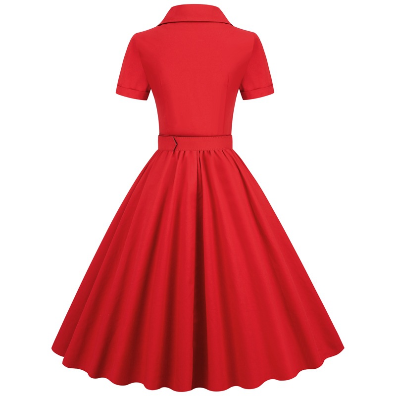 European And American Cross-border Women's Dress, Short-sleeved, 2025 New Summer Vintage Solid Color Large Hem_ecoleips.com