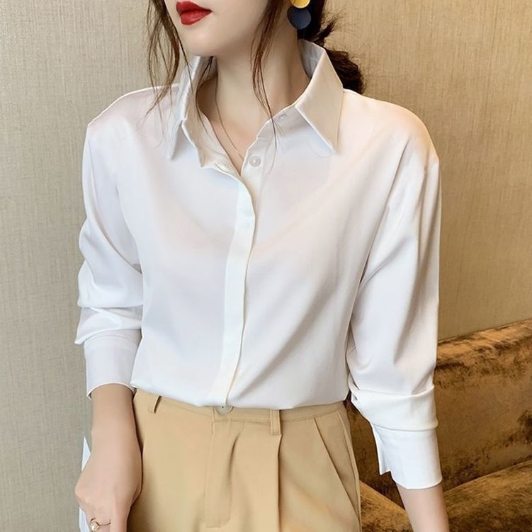 Anti-Wrinkle White Shirt for Female Formal College Students Anti-Wrinkle No-Iron Work Clothes Thin Spring and Summer Korean Style Niche Shirt