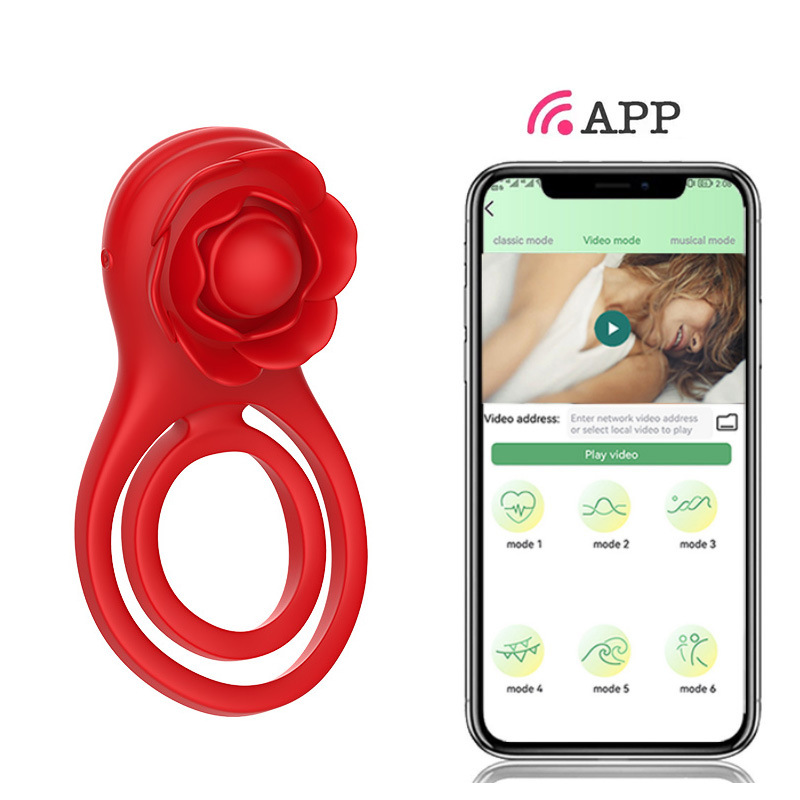 亚马逊新品玫瑰锁精环APP线遥控夫妻共用震动双环情趣用品批发