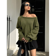 W 66634 Women's solid color knit sweater Ůʿ��ɫ��֯ë��