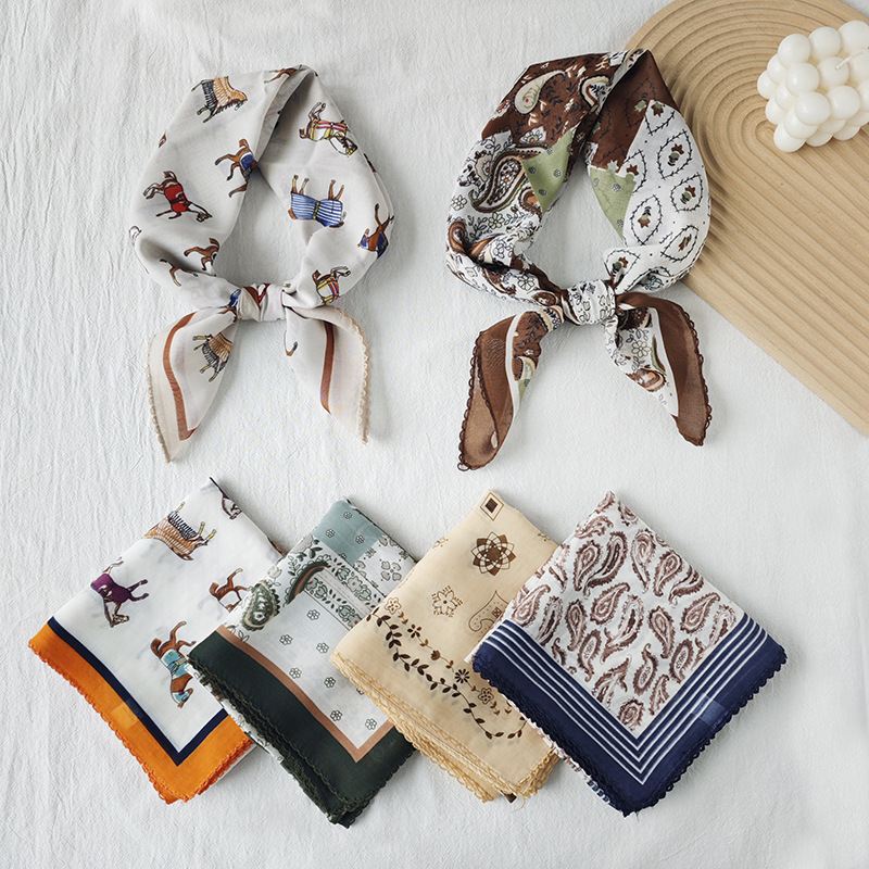 Toalla cuadrada fina de algodón y lino, fresca y transpirable, bufanda de seda pequeña con decoración literaria suave para mujer, bufanda de verano, bufanda pequeña de todo fósforo para mujer