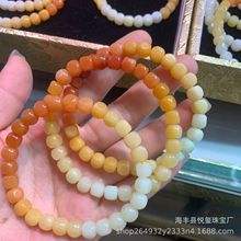 天然缅黄缅甸黄龙玉缅彩方糖单圈手串六方珠糖豆缅黄文玩饰品 DIY