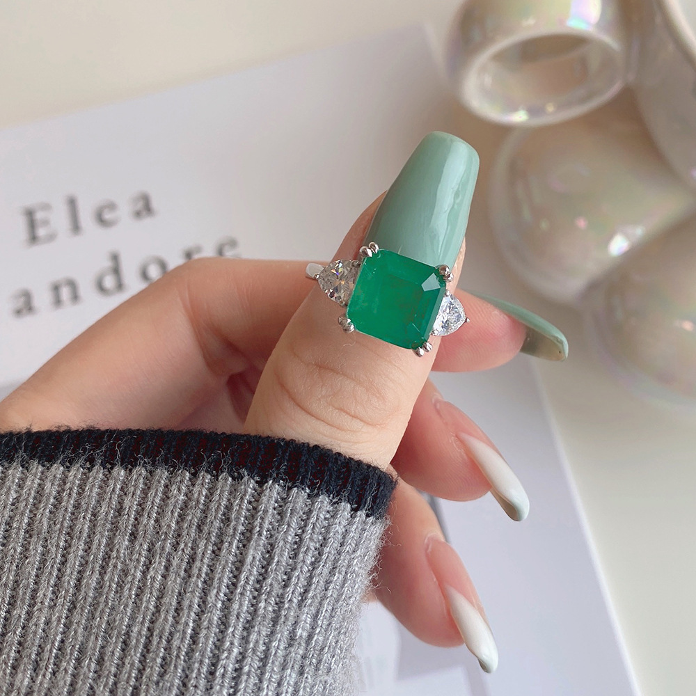 Retro Geometric Sterling Silver Inlay Zircon Rings 1 Piece