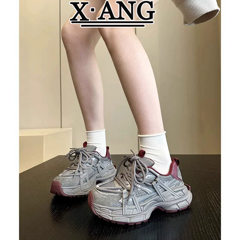 Модные женские кроссовки в парижском стиле, новинка весны 2025 года, на толстой подошве, увеличивающие рост, легкие повседневные спортивные туфли