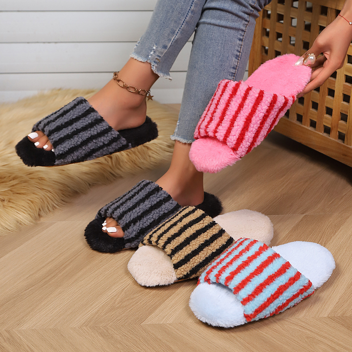 Zapatillas de lana para mujeres otoño y invierno, zapatos de algodón para interiores y exteriores, zapatos de algodón para mujeres, cómodos, calentados, zapatos de peluche, zapatos de mes image 1