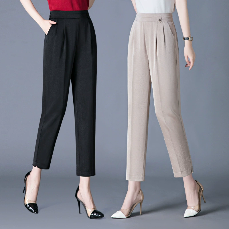 2024 новый стиль оптовой мамы летние женские брюки тонкие укороченные брюки среднего возраста мама большие размеры широкие брюки