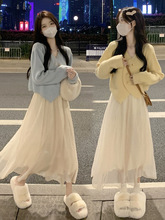 秋冬季女装法式小香风连衣裙温柔系穿搭富家千金两件套装韩剧裙子