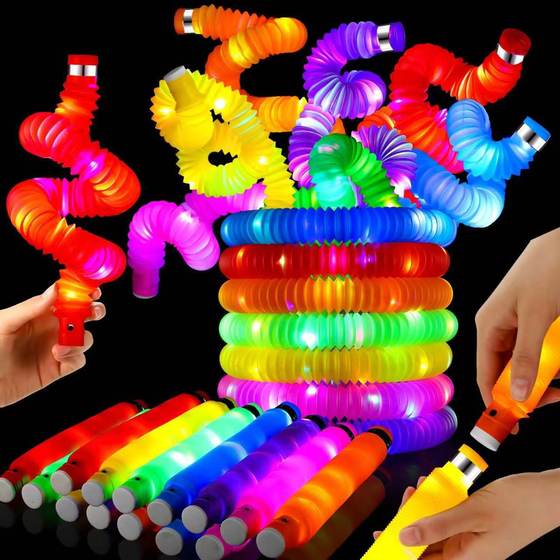 Cross-Border Flashing Corrugated Pipe Vent Decompression Luminous Telescopic Pipe Led Light Water Pipe Pop Tube Decompression Toy