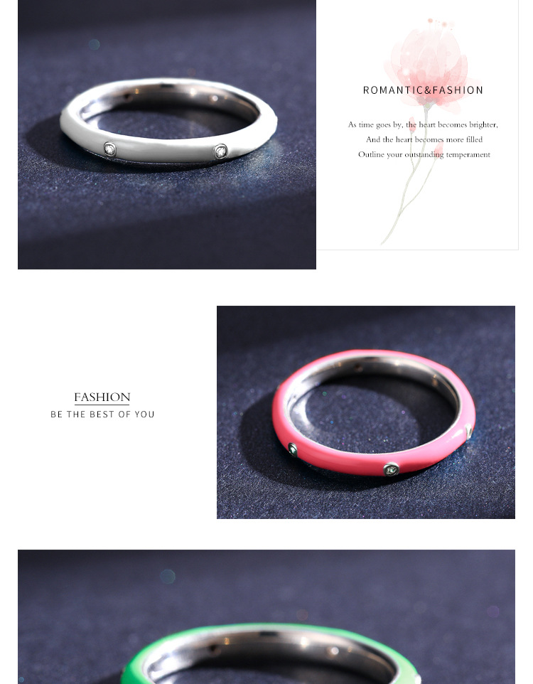 Fashion Round Silver Epoxy Plating Inlay Zircon Rings 1 Piece