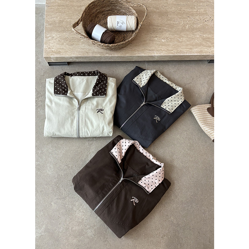 Rainbow Thirteen Lines American Retro Jacket for Women 2026 Autumn Turn-down Collar Color-blocked Casual Polka Dot Design Coat