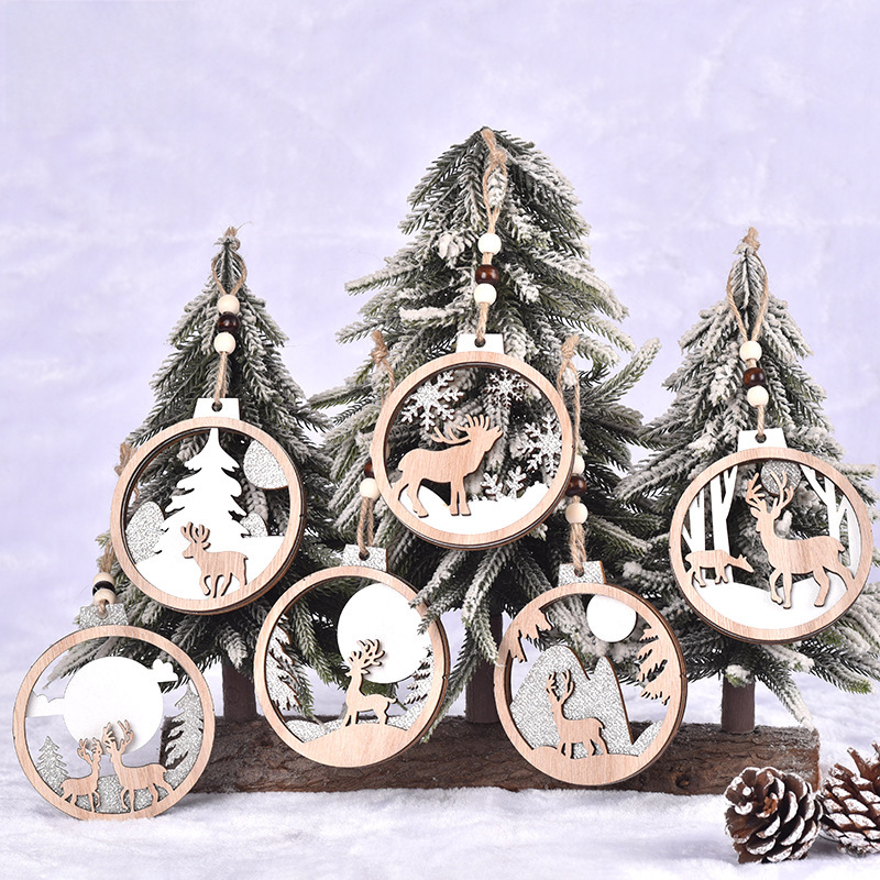 Christmas decoration creative 3D reindeer figure ornament Christmas tree hanger wooden ornament craft