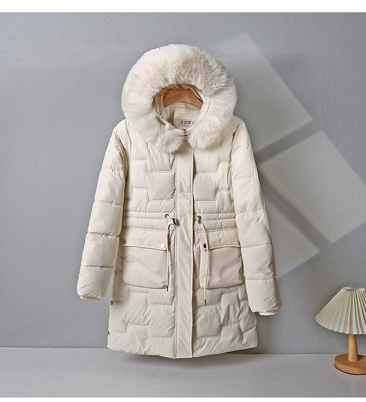 Ropa de algodón para mujeres de invierno largo nuevo cuello de cabello grueso con capuzas de moda de algodón delgada amiga de la moda de abrigo de algodón