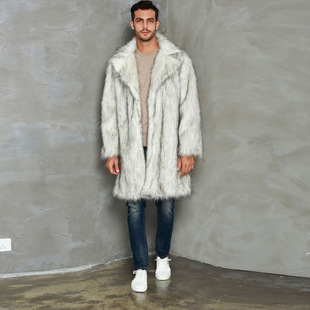 2025 Autumn and Winter New Men's Suit Collar Imitation Fur Long Outwear European and American Export Cross-Border Thickeneded Windbreaker