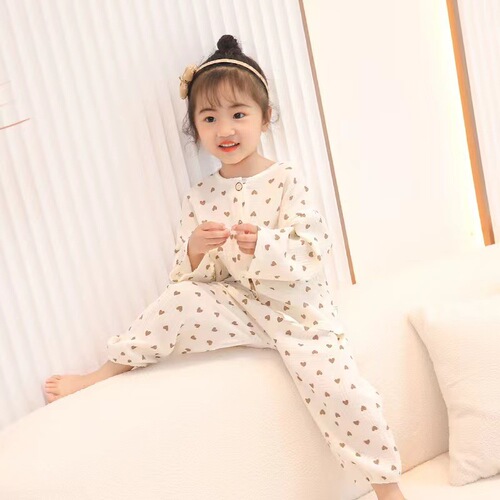 Children's sleepwear set baby cartoon pure cotton gauze for boys and girls, 9/10 sleeve home clothes for girls