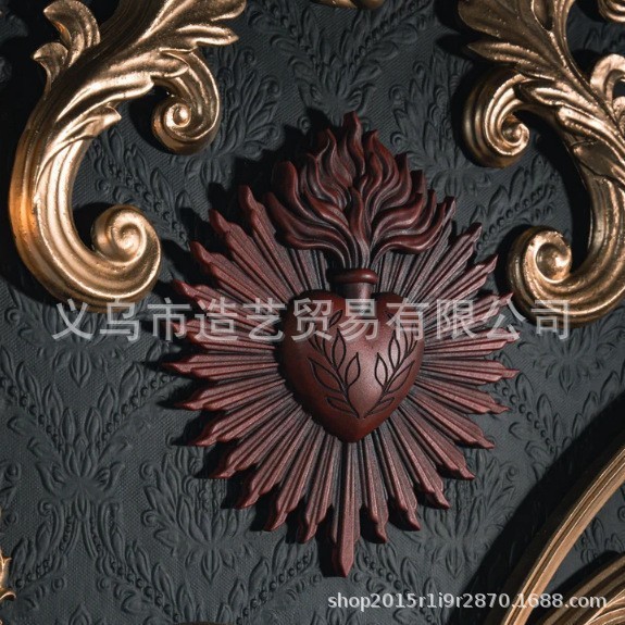 跨境新品Lyca Gothic Heart Statue Wall Decor 哥特式圣心墙牌匾|undefined
