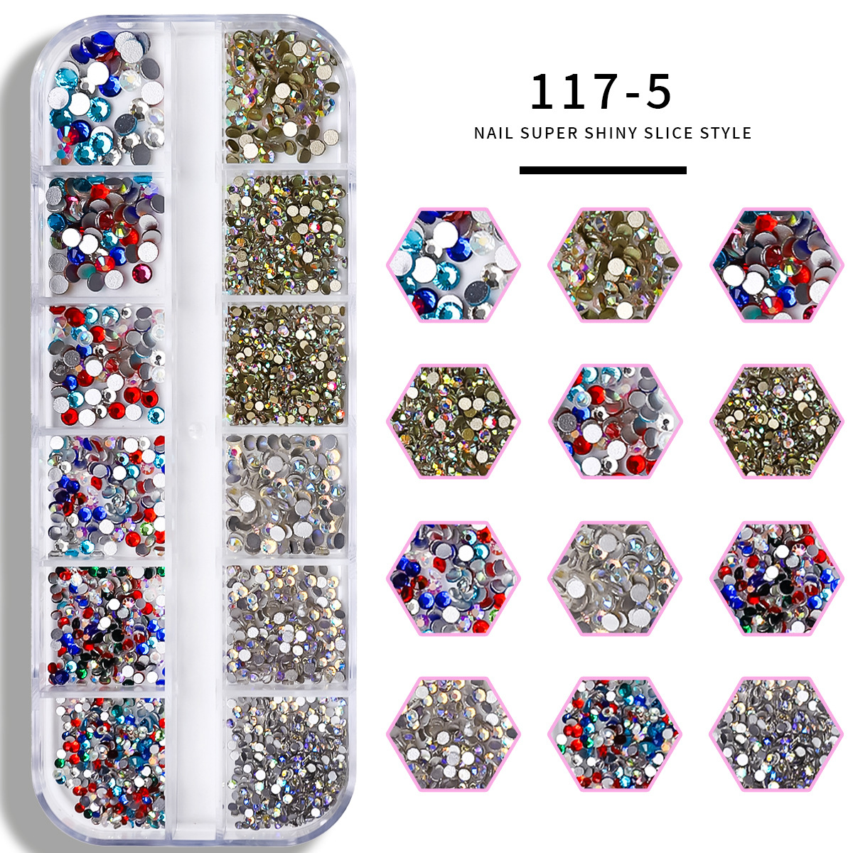 Set de joyas de uñas 12 barras de joyas taladro de uñas largo taladro de fondo plano mezclado taladro de forma especial superbrillante accesorios de uñas