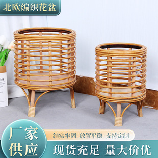 European-style woven flower basket indoor balcony home creative decoration rattan green plant pot bamboo large pot wholesale