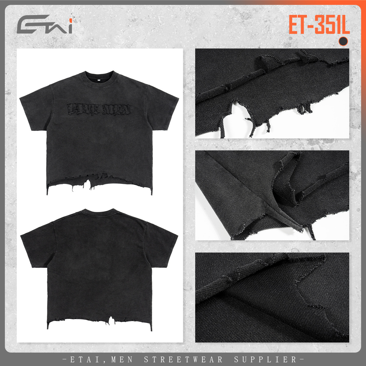 ETAI ropa de hombre de verano hombre algodón de manga corta pesada retro lavado con agua hace viejos desgastados estilo de moda de la calle marca de moda americana T image 5