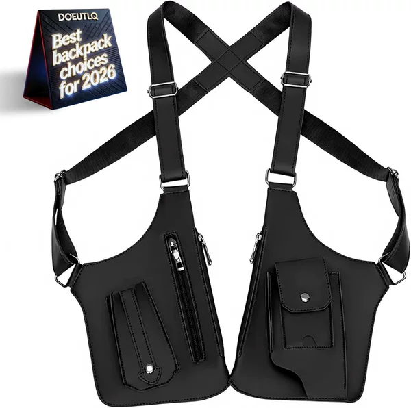 Men's vest bag, fashionable chest bag, outdoor bag, leather shoulder bag, underarm shoulder bag, sports casual crossbody bag, men's bag