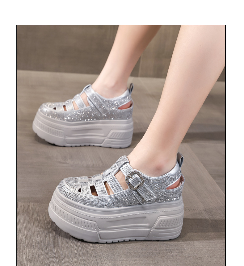 Giày sneaker nữ đế dày tăng chiều cao, phối đá rhinestone, kiểu dáng thể thao trắng tinh — màu trắng chi tiết 12