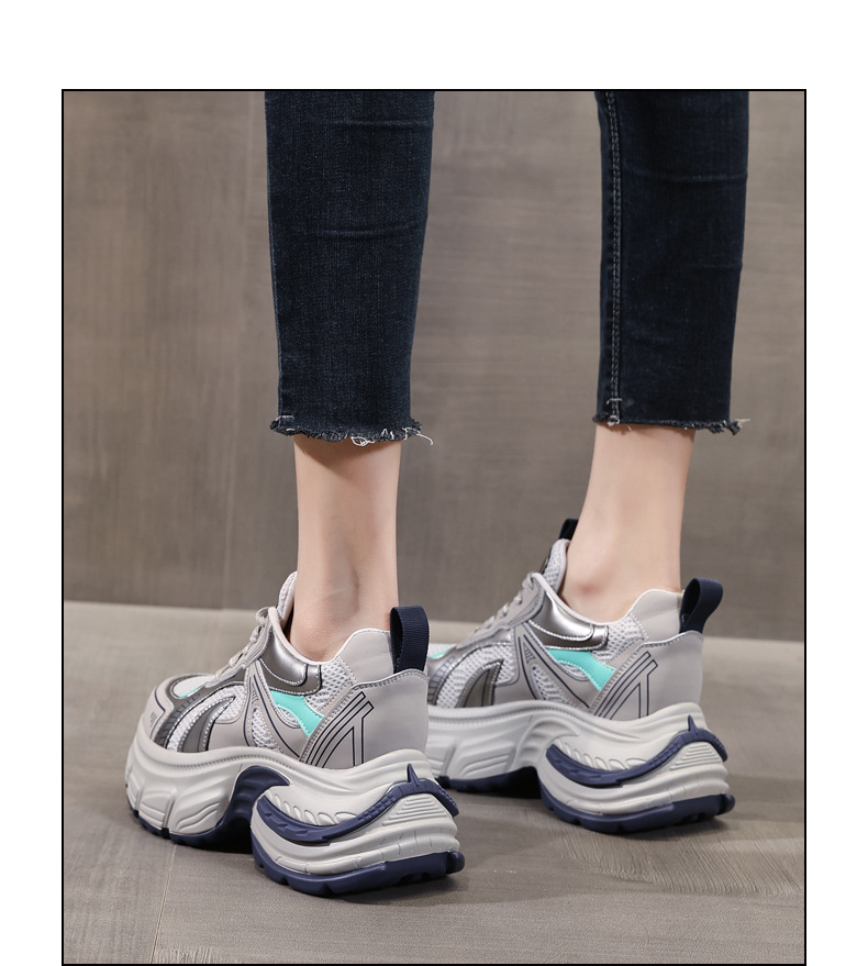 Giày sneaker nữ chunky đế dày mặt lưới thoáng khí độn cao bên trong — Màu vàng chi tiết 14