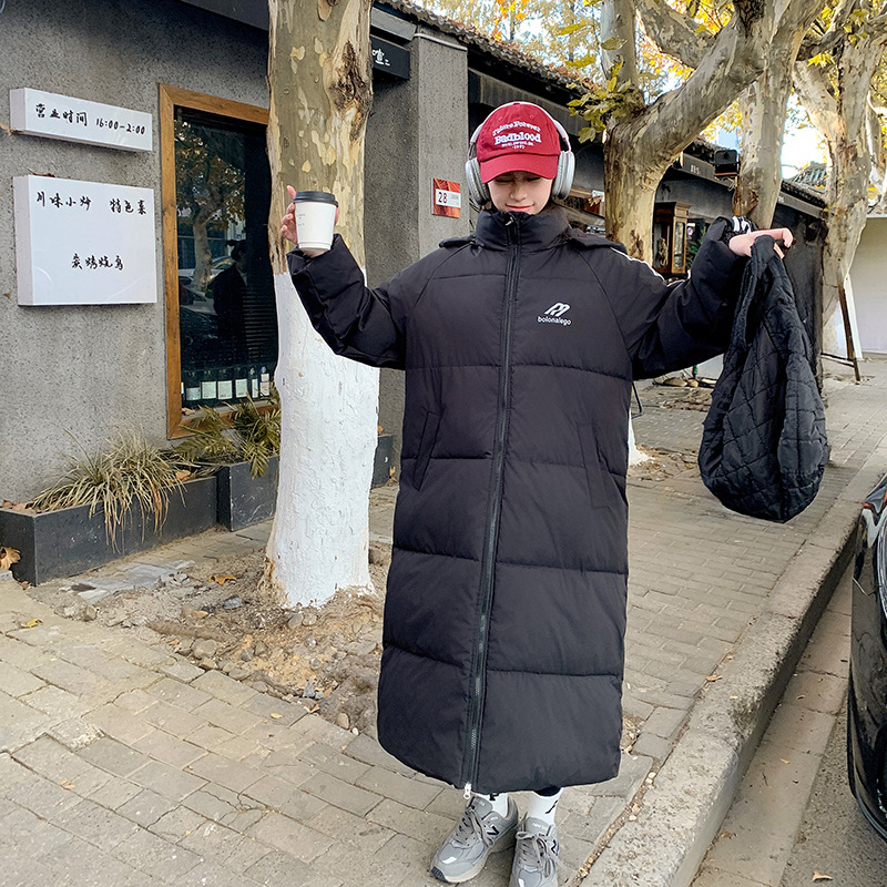 Ropa de algodón larga para mujeres de la universidad de invierno 2024 ropa de invierno sobre la rodilla suelta casual personalidad con capuchón abrigo de pluma image 3