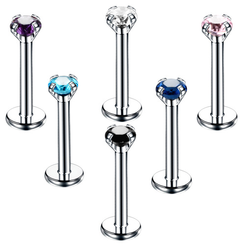 Manufacturer supplies stainless steel zirconia claw lip stud, threaded zirconia inner tooth lip stud, zirconia earring lip ornament lip stud