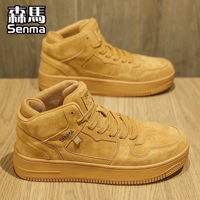 森马高帮男鞋秋季潮流百搭青少年厚底增高休闲运动翻毛皮复古板鞋