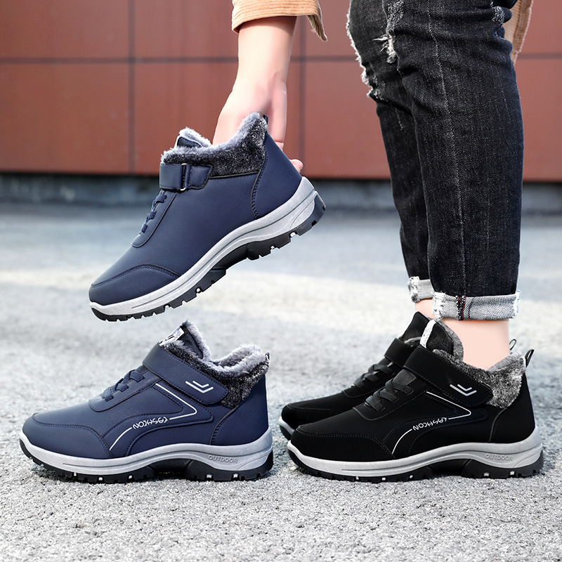 Botas de nieve para hombre otoño e invierno nuevas botas de algodón más botas de terciopelo engrosadas al aire libre para abrigarse, zapatos casuales para caminar, zapatos cálidos de algodón