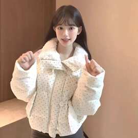 韩系温柔风气质高级减龄波点棉服外套女生冬季加厚保暖宽松面包服