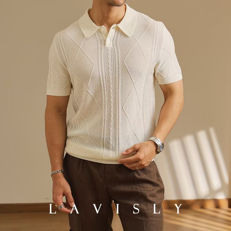 Polo camiseta camiseta de punto camiseta de manga corta camiseta de hombre estereoscópico torsión flor vieja viento de verano fábrica transfronteriza al por mayor