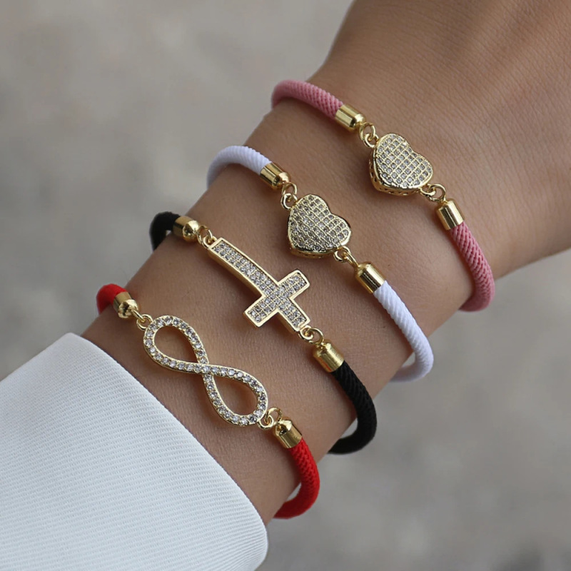 Hot-Selling New Fashion Cross Heart Number Charm Bracelet for Girls and Women, Adjustable Colorful String Bead Letter Trendy Bracelet
