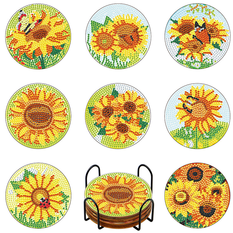 Diamante personalizable pintura taza almohadilla de dibujos animados tablero de madera aislamiento térmico pequeño diy alta sensación de fabricación artesanal al por mayor taladro de cristal