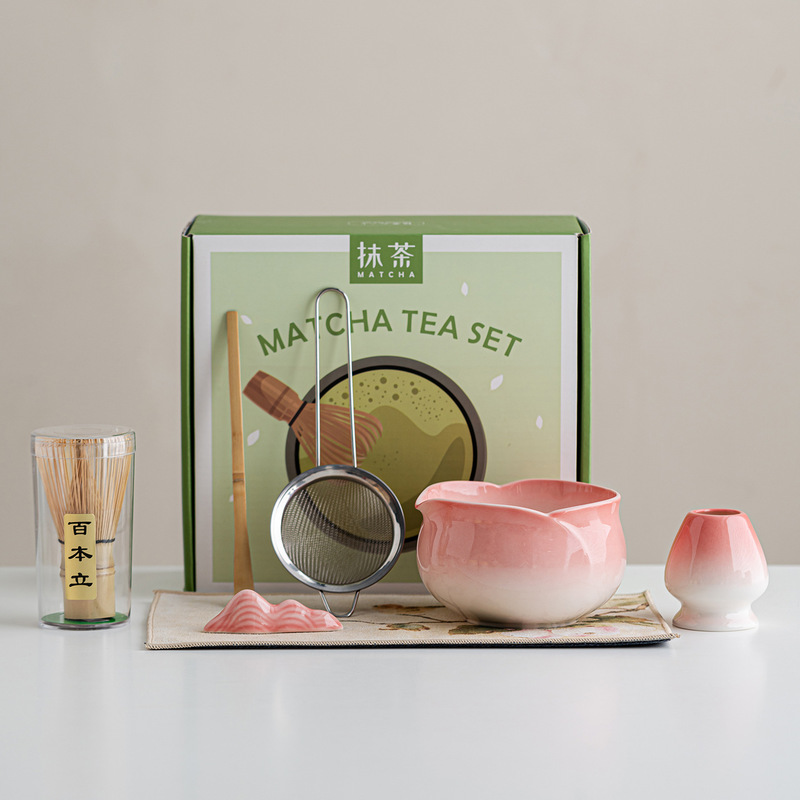 花朵花瓣抹茶碗笠套装五七件套茶筅刷子过滤百本立茶拨点茶工具|undefined