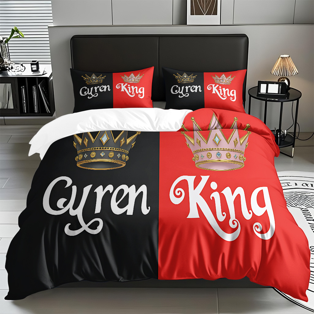 TEMU / JIT textil doméstico alfabeto digital impresión molido conjunto textil doméstico suave piel transpirable colcha cubierta de almohada combinación