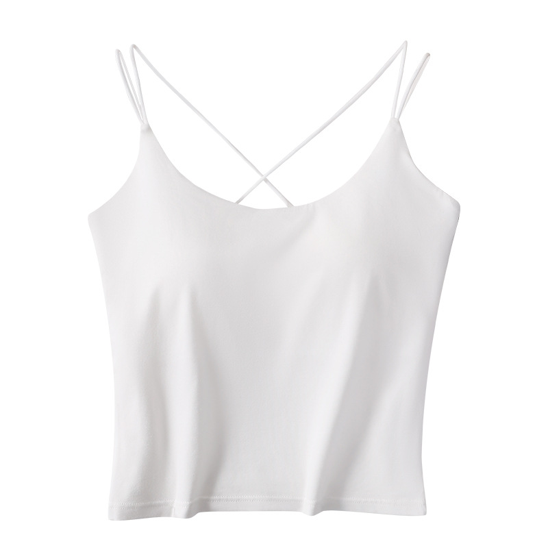 Cross beauty back camisole women with chest pad women's inner and outer wear small sexy navel five finger fixed cup machine washable